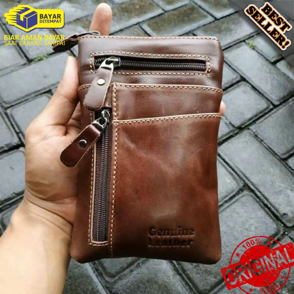 Sarung HP Pinggang Kulit Asli / Sarung HP Selempang 100% Kulit Sapi Asli