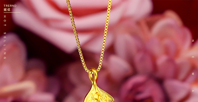 Kalung Emas Asli Kadar 375 Dengan Liontin Daun Kacang Untuk Wanita Fortune