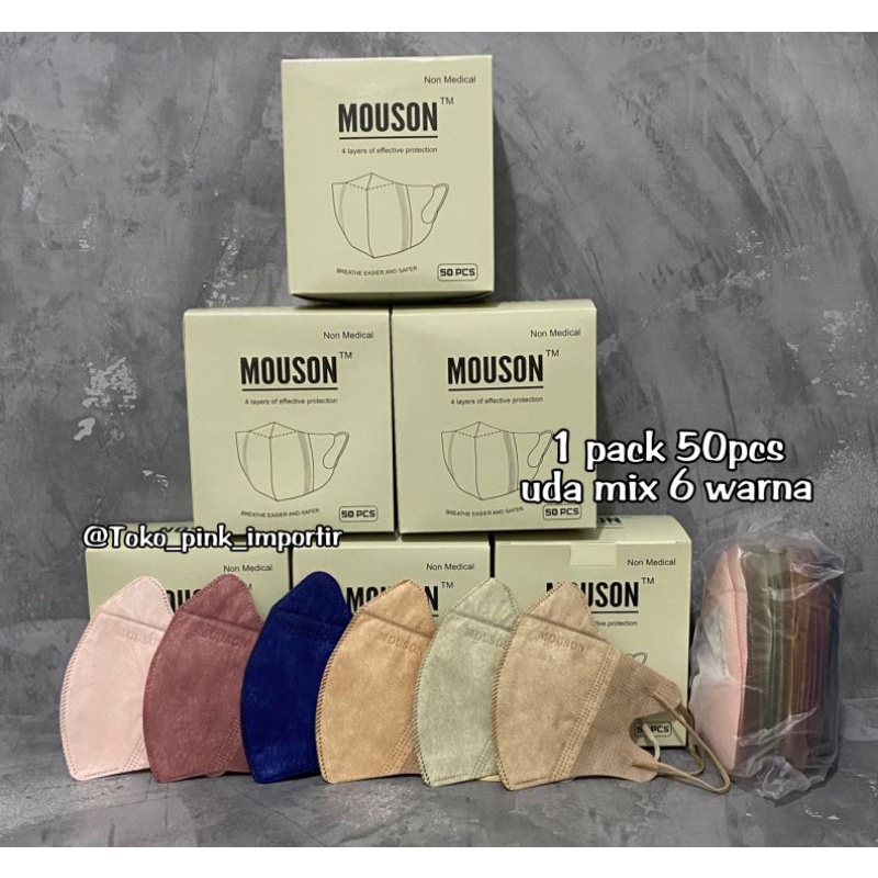 MASKER DUCKBILL MOUSON 4PLY MIX WARNA EMBOSS ISI 50PCS | MASKER DUCKBILL CAREION VINTAGE SERIES | MASKER DUCKBILL WEMAZE MIX WARNA GARIS ORIGINAL BOX ISI 50 PCS