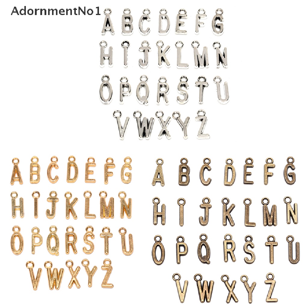 (AdornmentNo1) 26pcs Liontin Huruf A-Z Warna Silver / Gold Untuk DIY Perhiasan Charms