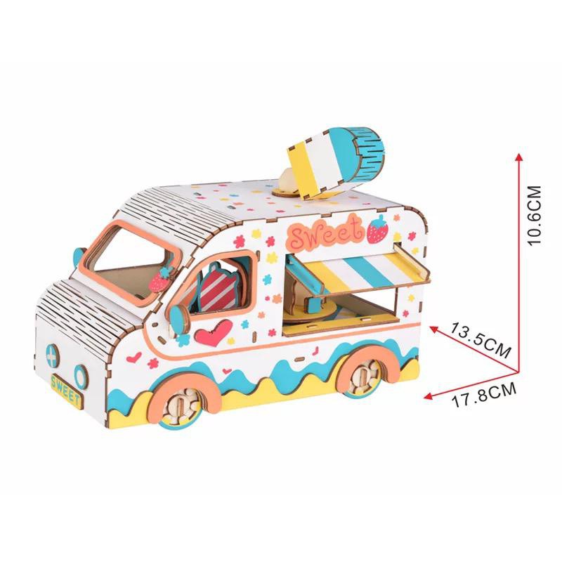 Hawaii Shop Puzzle 3D DIY bahan kayu ICE CREAM TRUCK mainan puzzle edukasi anak (kado &amp; pajangan)