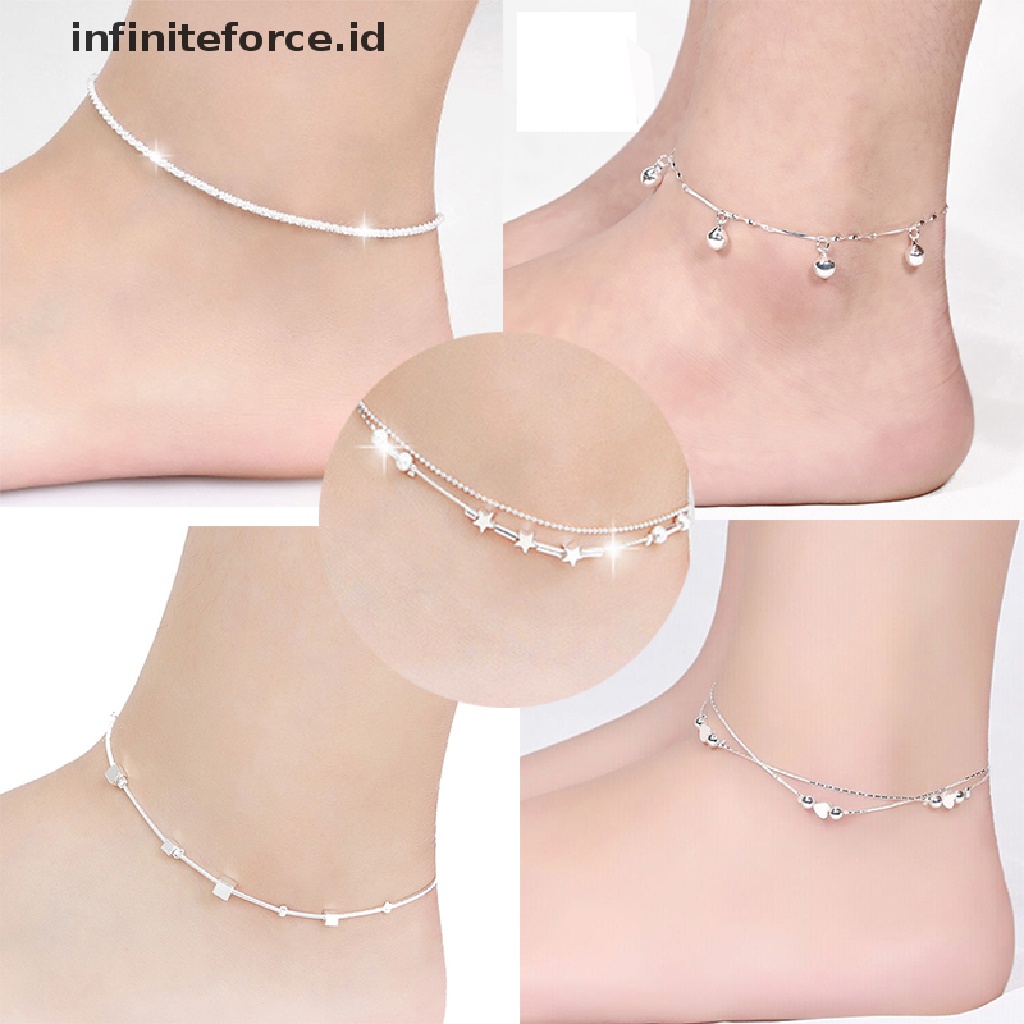 Infiniteforce.id Gelang Kaki Wanita Lapis Silver 925 Desain Hati Untuk Pantai