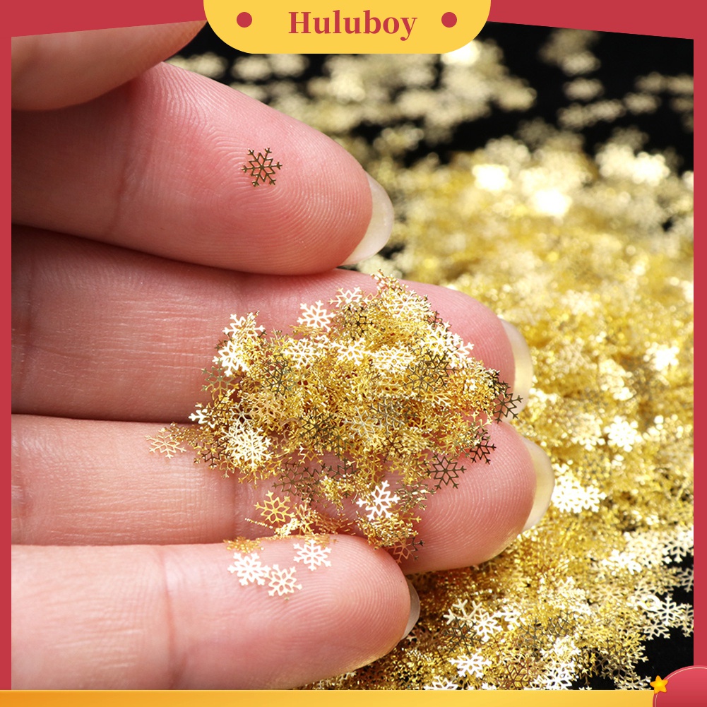 Huluboy Huluboy♡ 90pcs / Kotak Sequin Ultra Tipis Bentuk Snowflake Natal Warna Emas Untuk Dekorasi Manicure