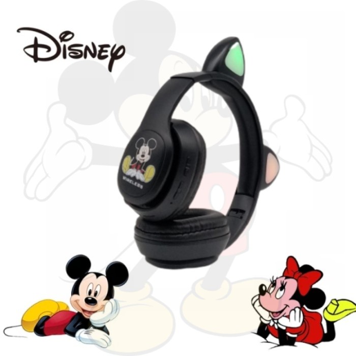 HEADPHONE HEADSET ANAK KARAKTER MICKEY MOUSE BLUETOOTH WIRELESS + LED