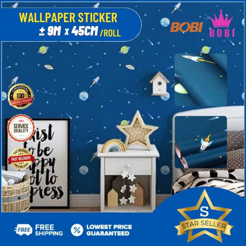 Wallpaper Sticker Motif Bintang Planet Biru Dongker 5243 / Wallpaper Dinding Sticker 9mx45cm