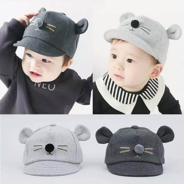 Topi bayi balita Lucu motif kucing topi baseball base ball bahan bagus berkualitas- Baby Hat cat boy