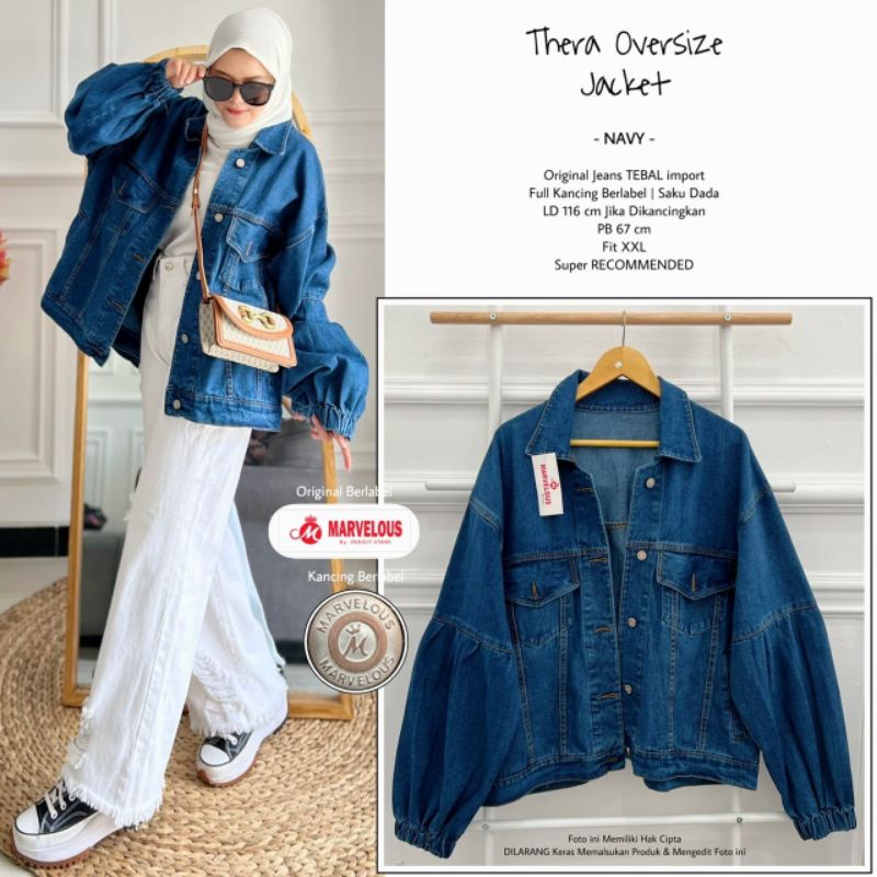 THERA OVERSIZE JACKET BY MARVELOUS / JAKET JEANS WANITA MUSLIMAH / Jaket jeans premium