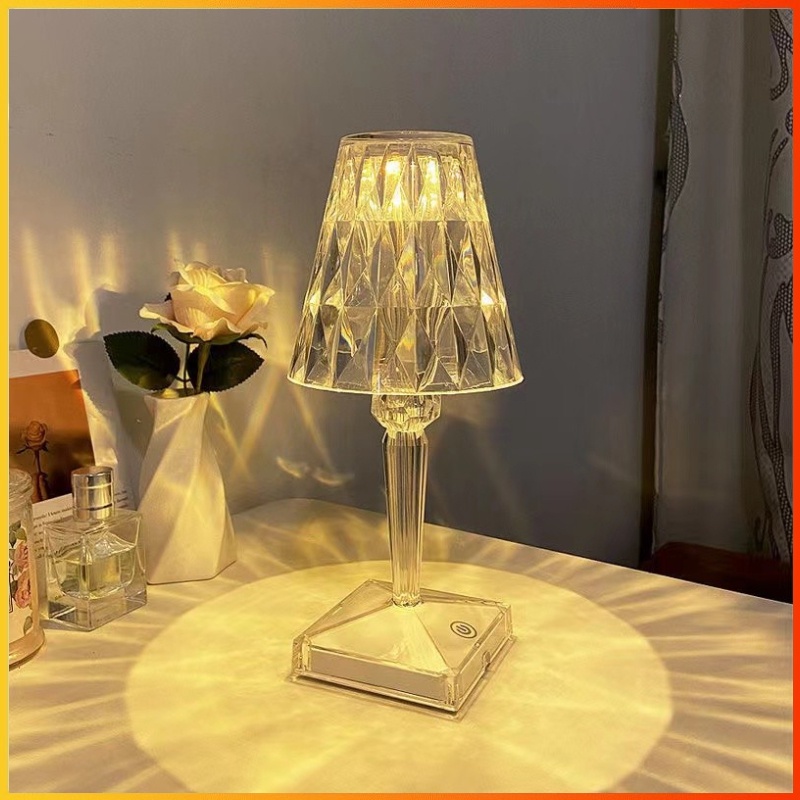 【COD】Acrylic Tricolor Diamond Crystal Night Light Wireless USB Adjustable Minimalis Suasana Cahaya