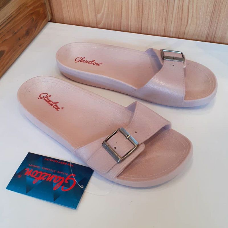 Sandal Wanita Glanzton F2153 Sendal Gesper Slop Selop Karet Jelly Glanston Glaston Import Impor Slip On Birken Perempuan Lentur Elastis Empuk Cewek Murah-GLZ Pink