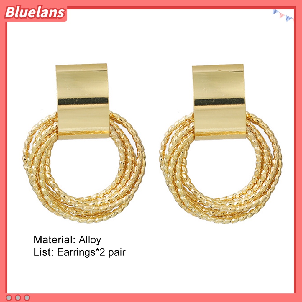 1 Pasang Anting Stud Multilayer Bentuk Lingkaran Warna Emas Untuk Wanita