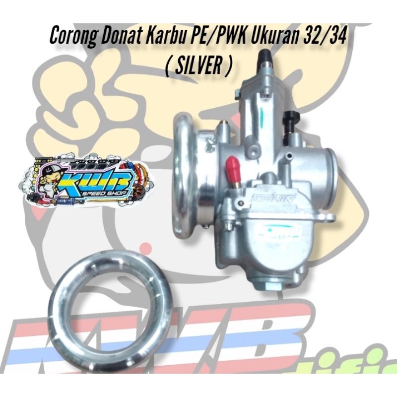 Velocity Karburator Model Donat Flat Corong Karbu PNP PE PWK PWL Air Strike 28 32 34 35 38-Silver PE/PWK 34