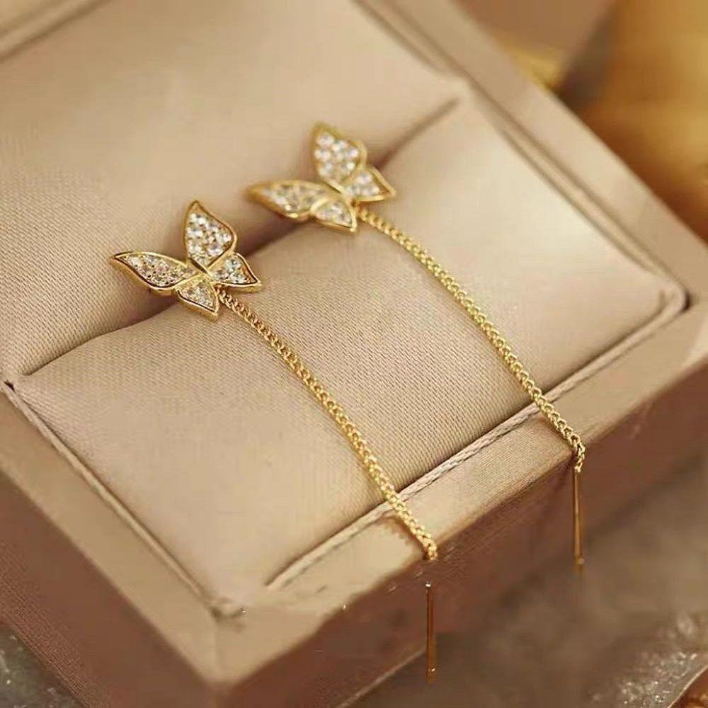 Mxbeauty Anting Tusuk Wanita Elegnat Manis Untuk Anak Perempuan Hadiah Geometris Kristal Butterfly Drop Earrings
