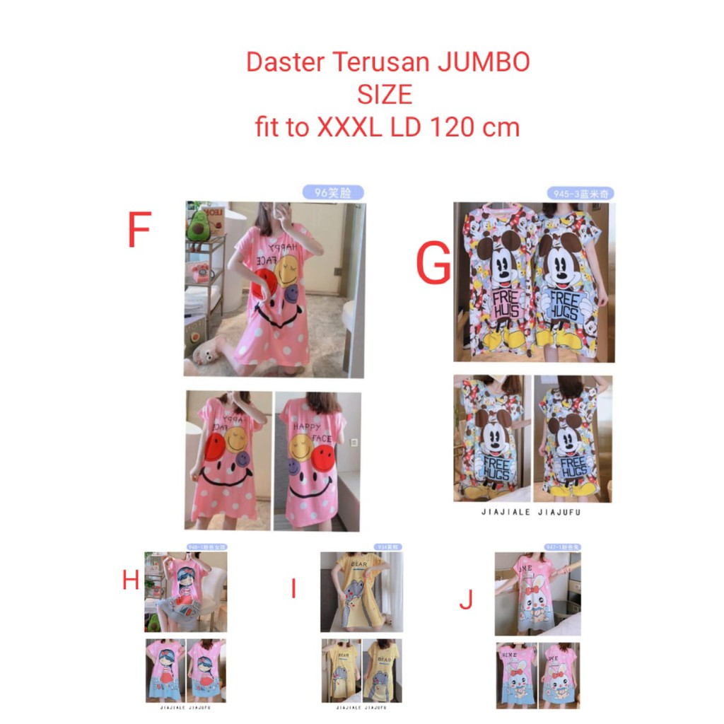 PROMO 3.3 DASTER SETELAN TERUSAN BAJU TIDUR KOREA ALL SIZE - JUMBO SIZE