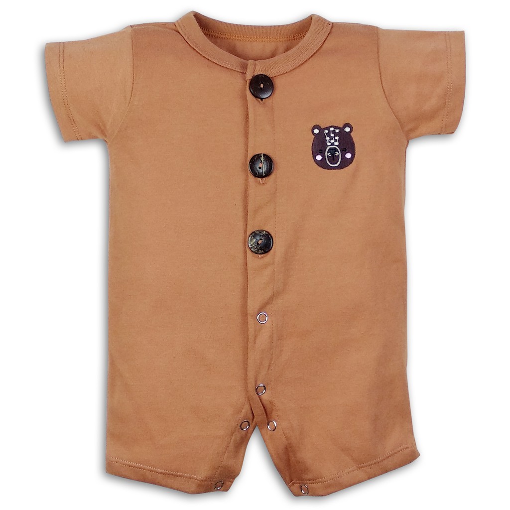 Bearhug Homewear Romper Bayi Laki-Laki Pendek HRX4 Embroidery 3-12 Bulan-Bronze-Brd Bear