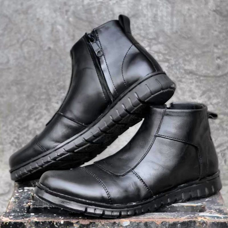 Sepatu Boots Pria Kulit Asli Resleting Casual Hitam Formal Kerja Boot sleting Zipper Ori