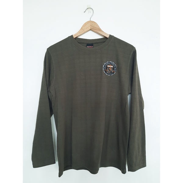 Atasan Kaos Lengan Panjang Hijau Army Pria