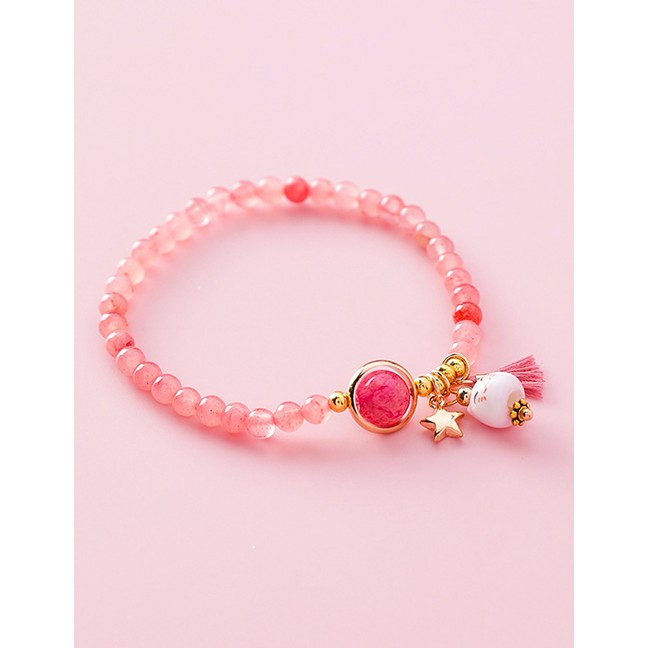 LRC Gelang Tangan Fashion Beaded Weaving Lucky Cat Tassel Bracelet F290XX