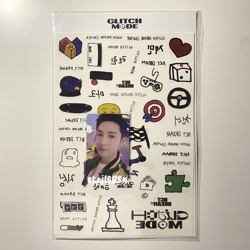 Renjun Tattoo Luggage Sticker + Photocard PC Set Glitch Mode Pop Up