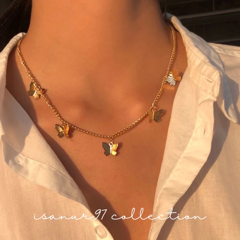 ISANUR97 - Kalung Butterfly Kalung Kupu-Kupu Choker Kupu Kalung Wanita Satu Layer