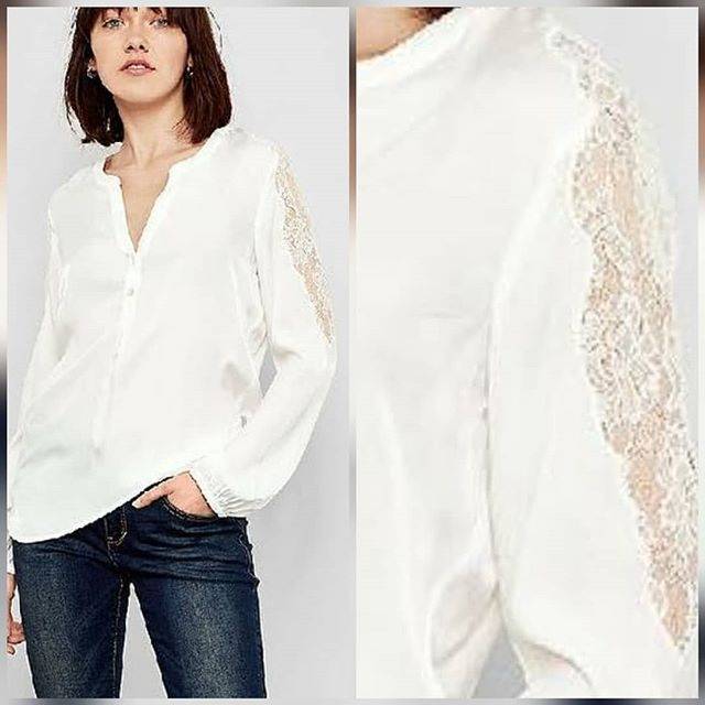 Minioutlet S Oliver long sleeve lace puff sleeve blouse puff blus atasan putih brokat lengan panjang