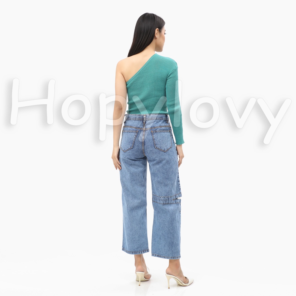 HOPYLOVY Celana Kulot Wanita Highwaist Boyfriend Jeans BF Sobek Claretta