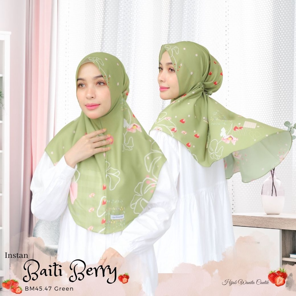 Hijabwanitacantik - Instan Baiti Berry - BM45.47 Green | Hijab Instan Bergo | Jilbab Instan Motif Printing Premium