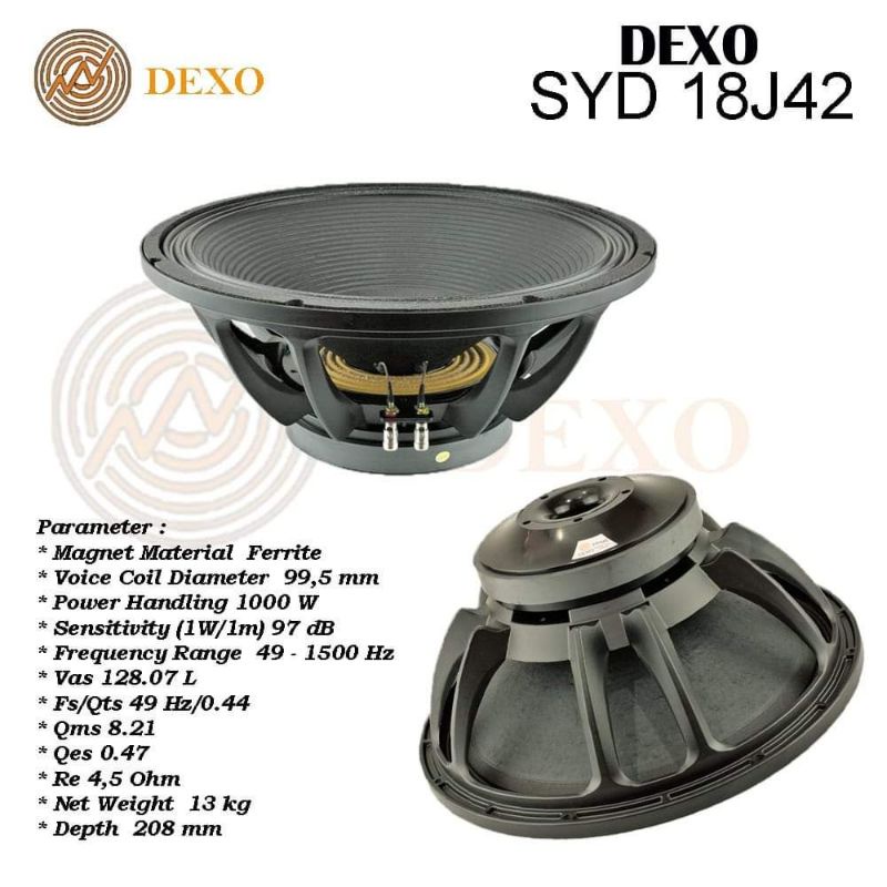 Speaker Komponen 18 Inch Dexo SYD18J42 Coil 4 Inch 1000 Watt