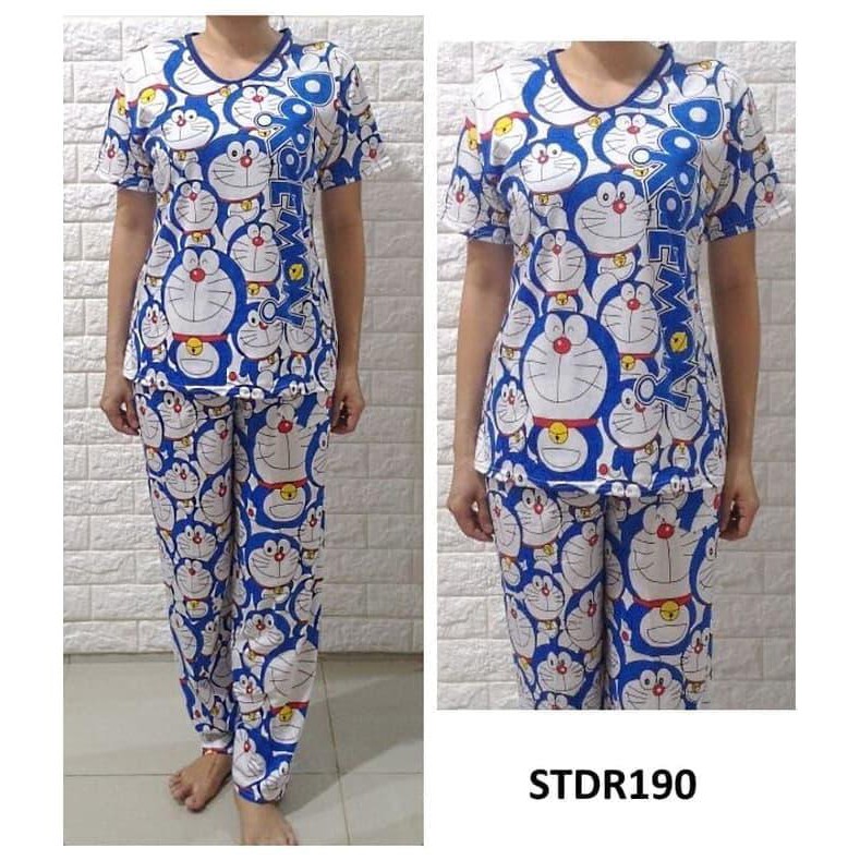 Baju Tidur Wanita Piyama Wanita Doraemon Lengan Pendek Celana Panjang