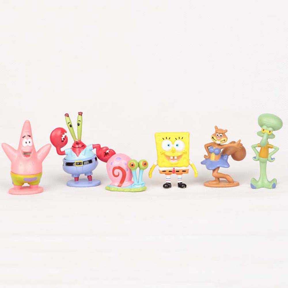 6pcs / Set Mainan Action Figure Model Kartun Spongebob Bahan Pvc Ukuran 3-6cm Untuk Dekorasi Desktop