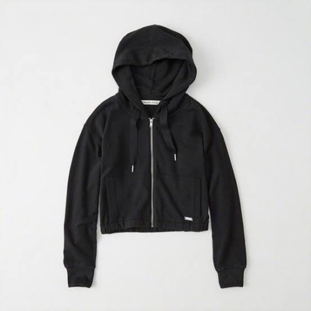 Sweater Crop Hoddie Zipper Abercrombie & Fitch Women Black Murah Original