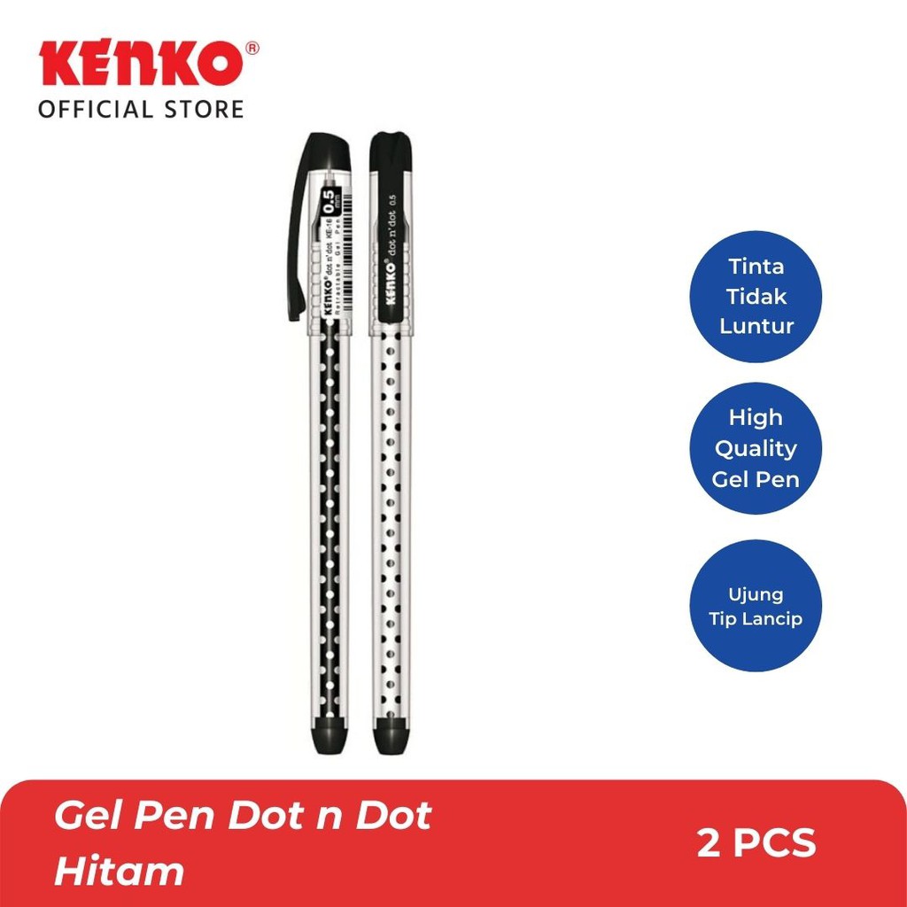 

KENKO GEL PEN / Pulpen Jel KE-16 (Dot n' Dot) Black Mix Color 2 PCS