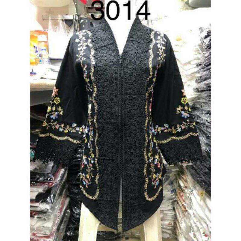 Kebaya Encim Premium Bordir Timbul Hitam