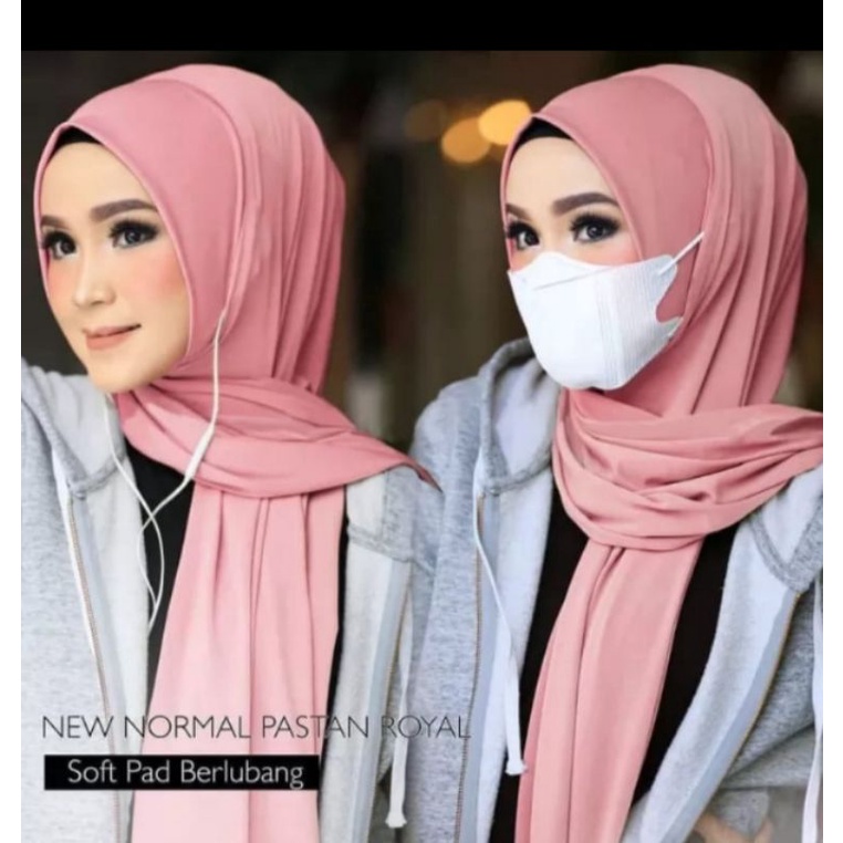 Jilbab HIJAB PASTAN PASMINA INSTAN ROYAL NEW NORMAL LUBANG TELINGA EARPHONE FRE