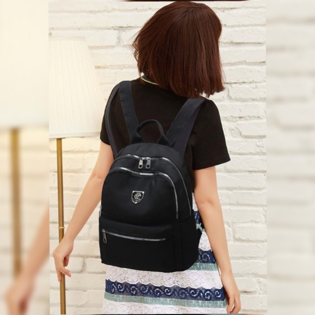 TAS RANSEL WANITA 3 RESLETING KANVAS HITAM BACKPACK CEWEK KOREA IMPORT CAMOGIE TA442B5 BESAR GENDONG PUNGGUNG SEKOLAH KULIAH KERJA BATAM FASHION ORI