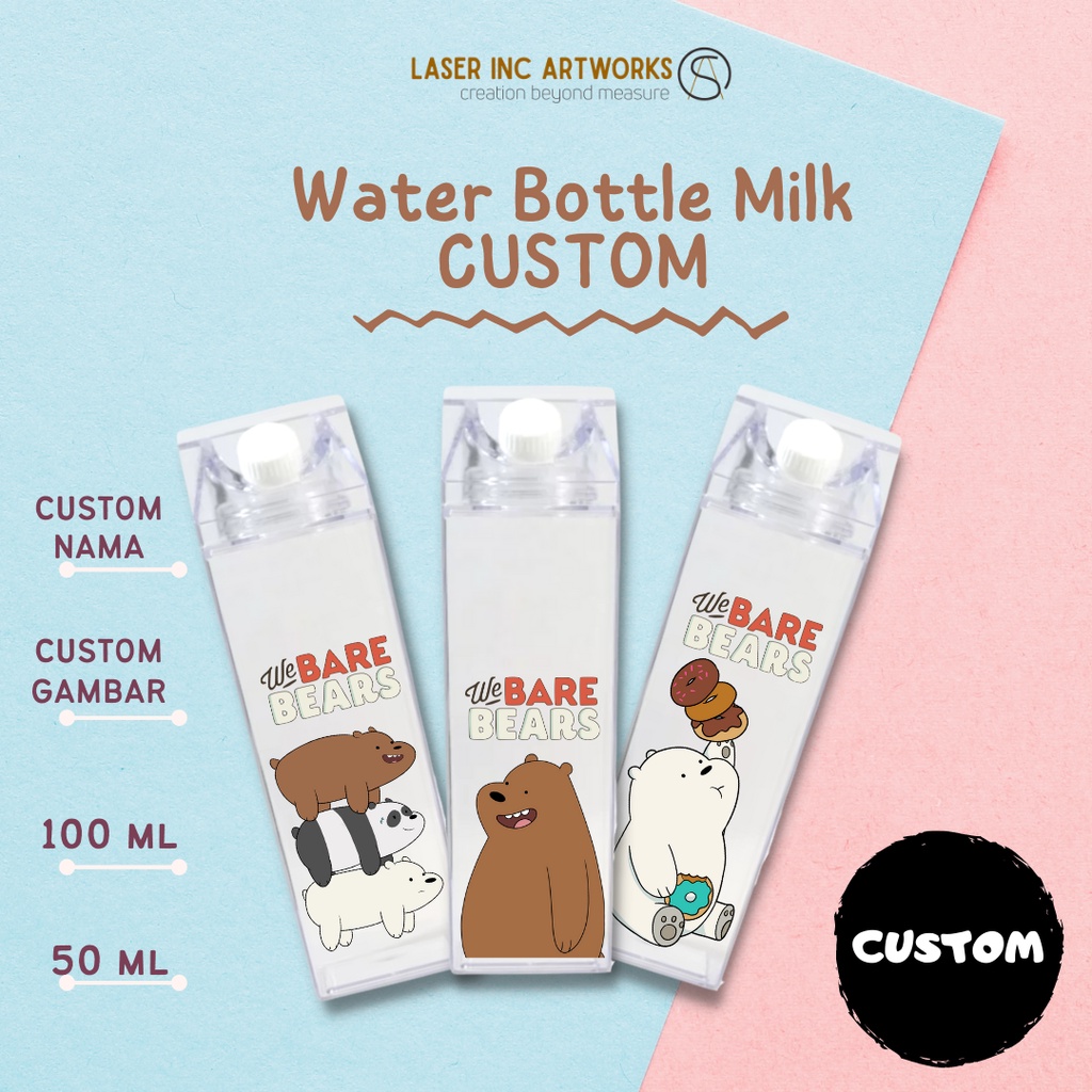 Jual CUSTOM NAMA + FOTO Water Milk Cup Straw Cup Botol Minum Kaca