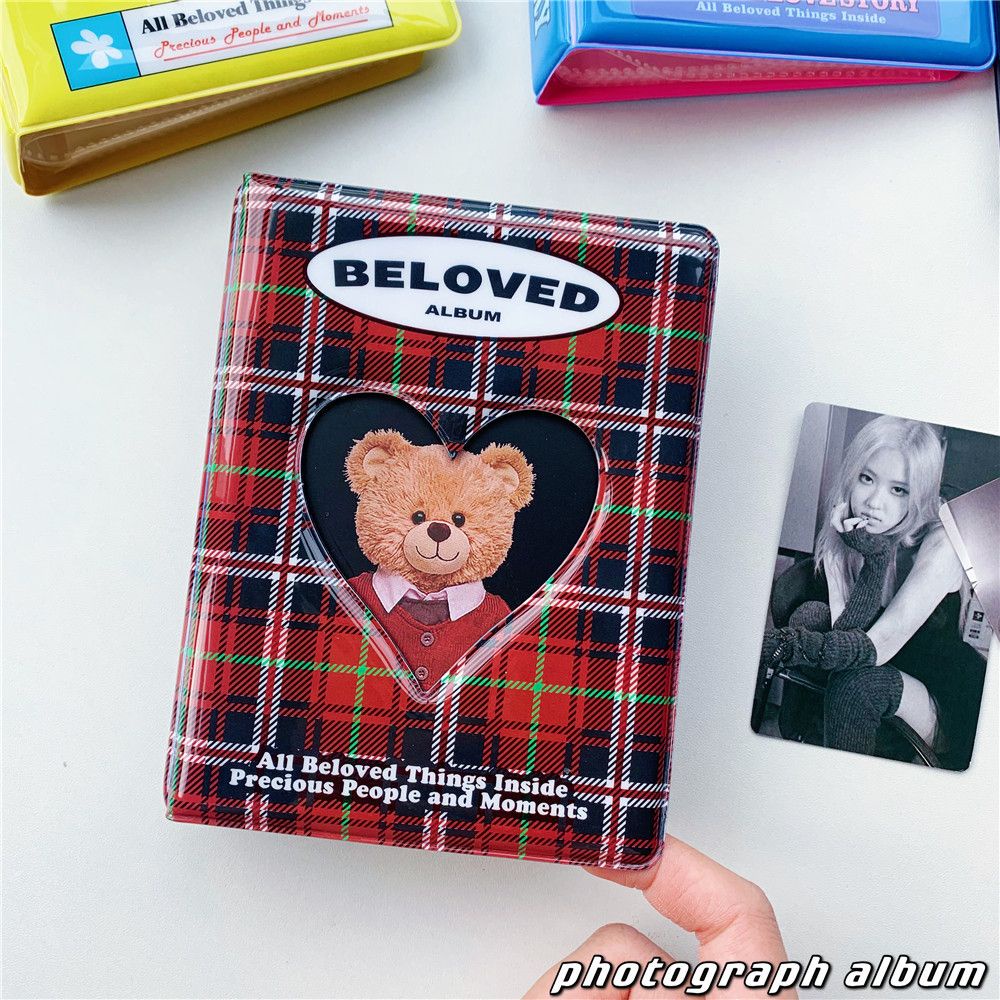 Lanfy Buku Album Foto / Kartu Pos / Nama 3 &quot;Motif Beruang / Hati Hollow Gaya Vintage