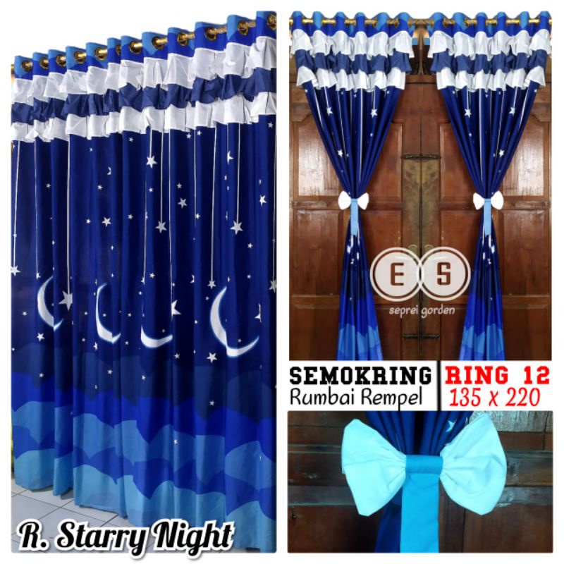Tirai Gorden Smokring Susun Pita Rumbai Besar Murah 10 Lubang Motif Stary Night