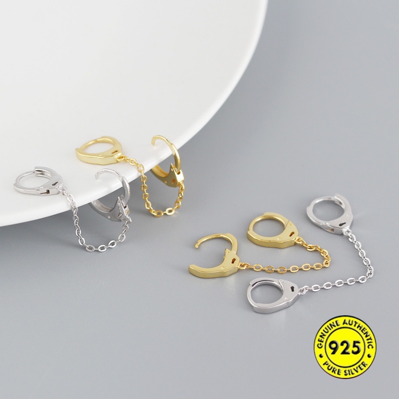 Anting Tindik Telinga Bahan S925 Sterling Silver Model Rantai Gantung Untuk Pria Dan Wanita