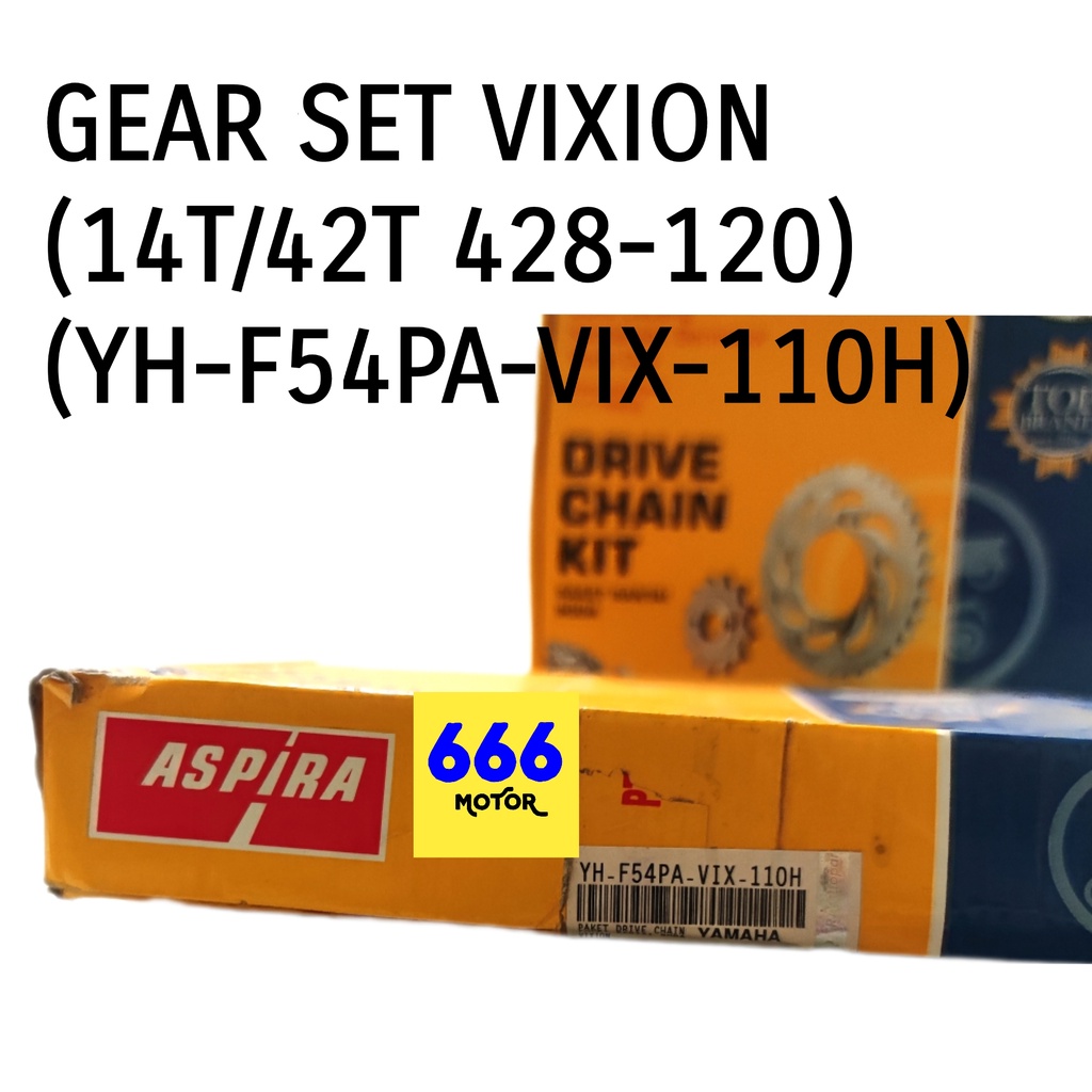 GEAR SET DEPAN BELAKANG PLUS RANTAI VIXION 14T/42T 428-120 (YH-F54PA-VIX-110H) ASPIRA