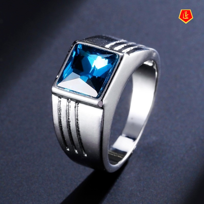 [Ready Stock]Simple Personality Inlaid Sapphire Ring