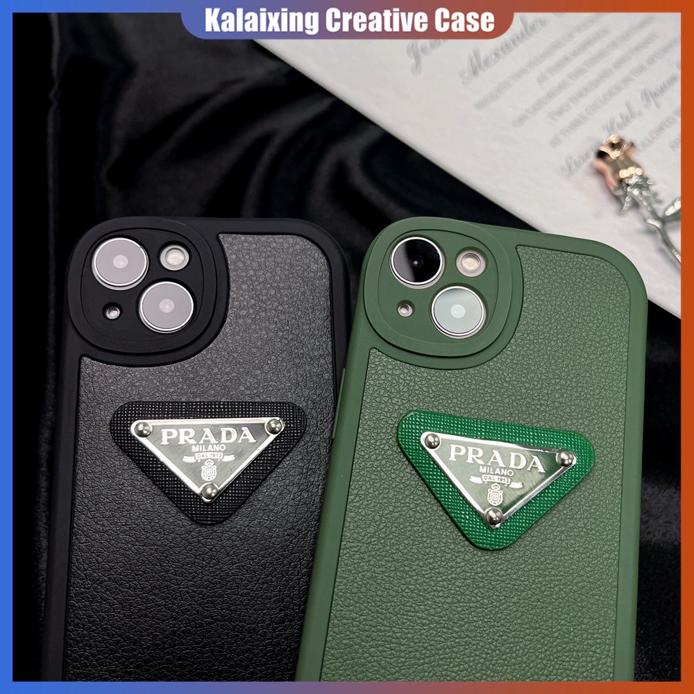 Case Bahan Kulit Desain Prada Untuk iPhone 14 ProMax 14 Plus 13 12 11 Pro Max Xs Max Xr X Xs