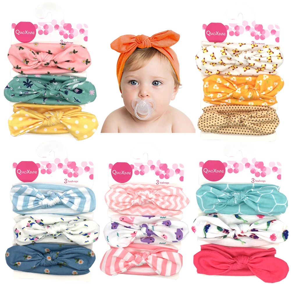 Bandana Set Motif Pita dan Rusa untuk Anak Perempuan Bahan Kain Elastis