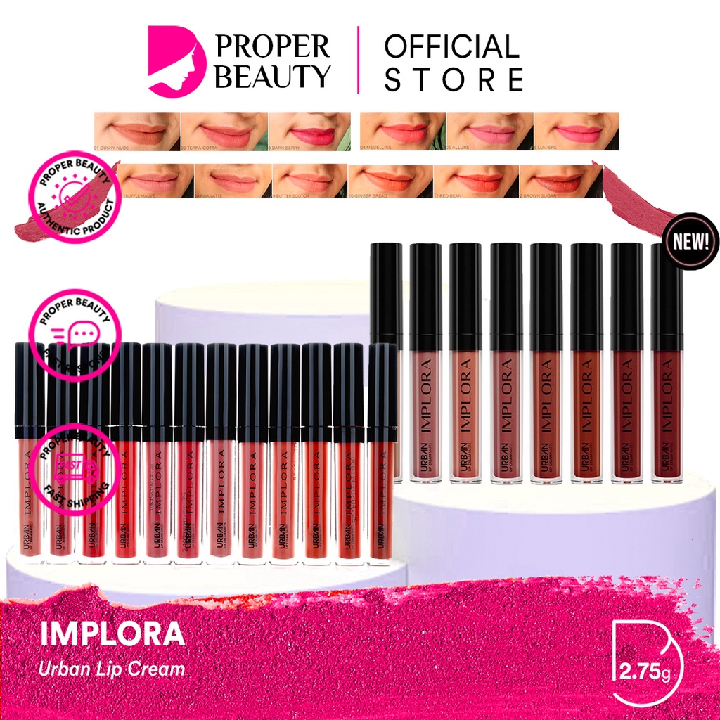 IMPLORA Urban Lip Cream Indonesia / Facial Wash Essence Toner Serum Day Night Eye Cream Sunscreen Mask Masker / Lipstick Cheek Tint Matte Crayon Kutek Nail Polish Eyeliner Eyebrow Pensil Alis Hair Color Powder TWC Blush On Eyeshadow / Paket Face Wajah Set