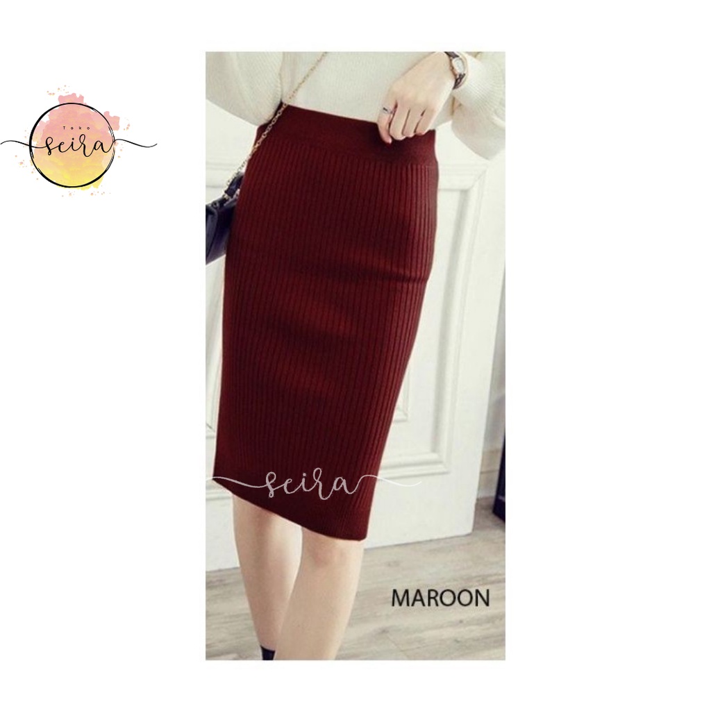 [BISA COD] Midi Skirt Wanita / Rok Rajut Pendek / Rok Pendek Wanita / Midi Skirt Korea / Rok Pendek Kantor / Rok Pendek Span Rajut (Bahan Tebal Berkualitas)