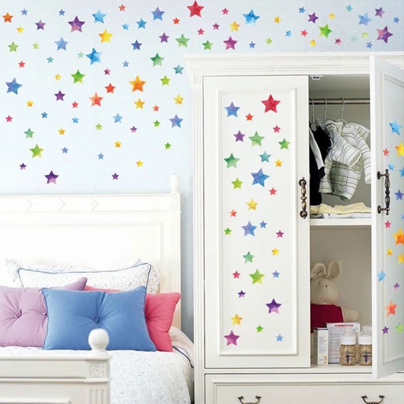 Poe Wall Decal Bintang Star Watercolor Colorful - Stiker Dinding Kamar Anak Space