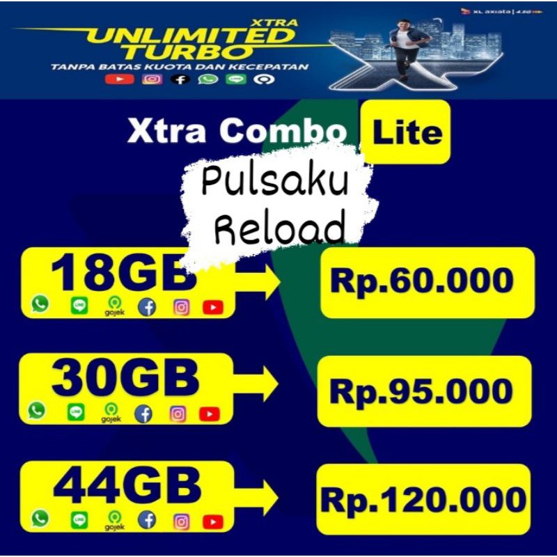 [[ VCR ]] Voucher XL X-tra Combo Lite 18GB, 30GB, 44GB