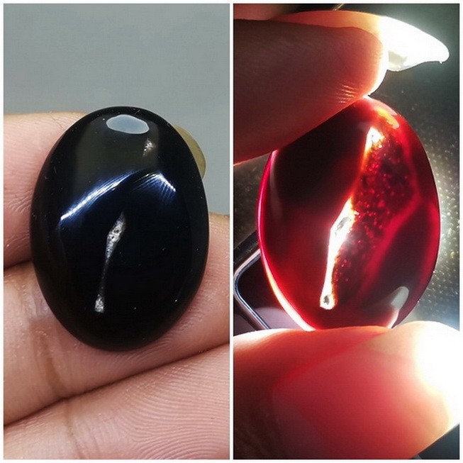Batu Akik Hitam Asli Yaman Combong Tembus Merah