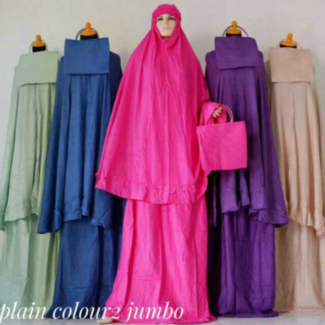 Mukena Katun Rayon Plain Color Jumbo Rempel Polos