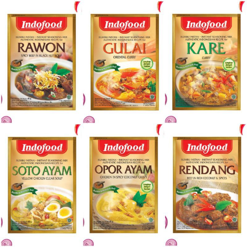 

Bumbu Spesial Indofood Rendang Opor Ayam Kare Soto Ayam Gulai Rawon