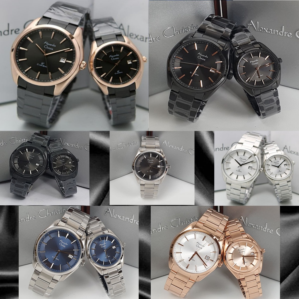 Jam Tangan Couple Alexandre christie Ac 8648 black original